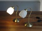 Twee vintage lampen met messing voet marmeen glazen kap, Ophalen of Verzenden, Zo goed als nieuw, Glas, Minder dan 50 cm