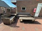 Stoere houten tuinset met kussens en kussenkist, Ophalen, Gebruikt, Hout, Bank