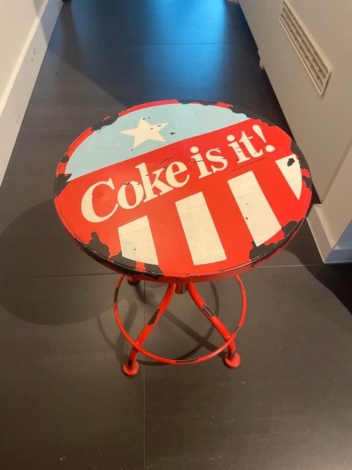 Vintage Coca-Cola Kruk, Huis en Inrichting, Stoelen, Gebruikt, Eén, Metaal, Rood, Verzenden