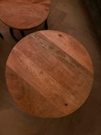 Set van 3 houten industriele bijzettafels / salontafels, Ophalen, Minder dan 45 cm, Minder dan 55 cm, Rond