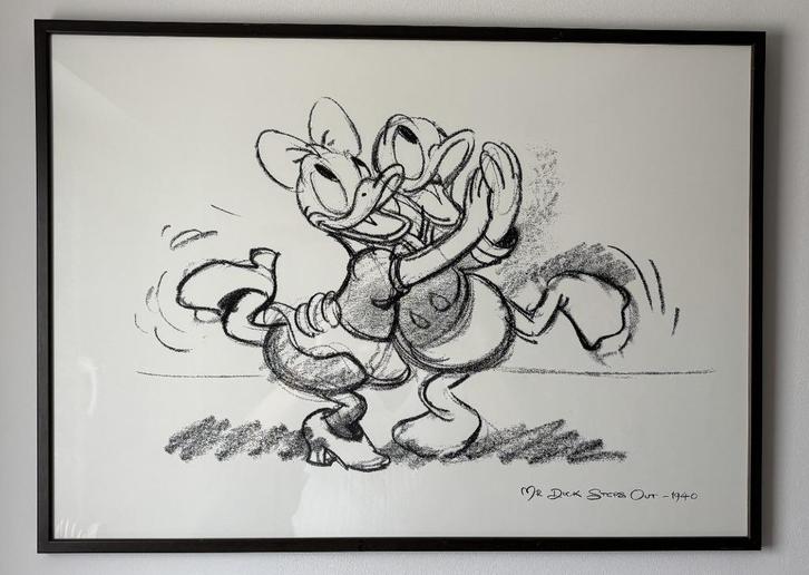 Disney ingelijste prent (litho) uit 1940, Verzamelen, Disney, Zo goed als nieuw, Plaatje of Poster, Donald Duck, Ophalen