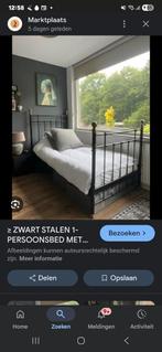Zwart stalen 1-persoonsbed incl. matras, 90 cm, Eenpersoons, Zwart, Ophalen of Verzenden
