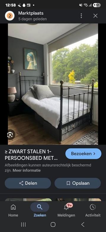 Zwart stalen 1-persoonsbed incl. matras beschikbaar voor biedingen