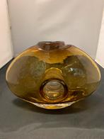 Vintage design glas vaas amberkleurig, Overige kleuren, Ophalen of Verzenden, Minder dan 50 cm, Glas