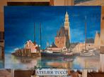 Olieverfschilderij 'De oude toren (Hoorn)', 120x80cm, Ophalen of Verzenden