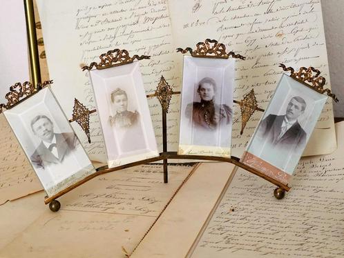ZELDZAAM antieke 4-voudige fotolijst met strik * facet glas, Antiek en Kunst, Curiosa en Brocante, Ophalen of Verzenden