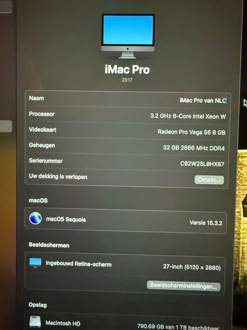 iMac Pro met Xeon processor, Computers en Software, Apple Desktops, Zo goed als nieuw, Mac Pro, SSD, 4 Ghz of meer, 32 GB, Ophalen of Verzenden