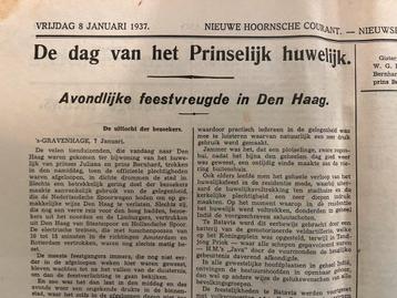 Krant 1937: Bruiloft Juliana & Bernhard beschikbaar voor biedingen