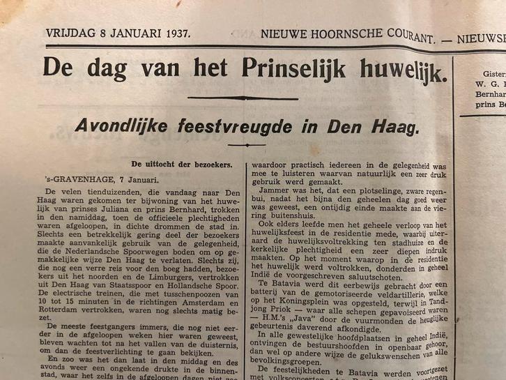 Krant 1937: Bruiloft Juliana & Bernhard, Boeken, Tijdschriften en Kranten, Zo goed als nieuw, Krant, Ophalen of Verzenden