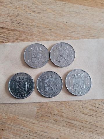 5x 1 gulden Julina 1967,1969 en 1980 beschikbaar voor biedingen