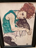Egon Schiele - Zittende Vrouw - Reproductie Ingelijst, Ophalen of Verzenden
