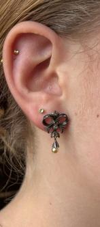 Diamanten antiek set 14k gouden strik oorbellen zilver dames, Verzenden, Goud, Oorbellen, Met edelsteen