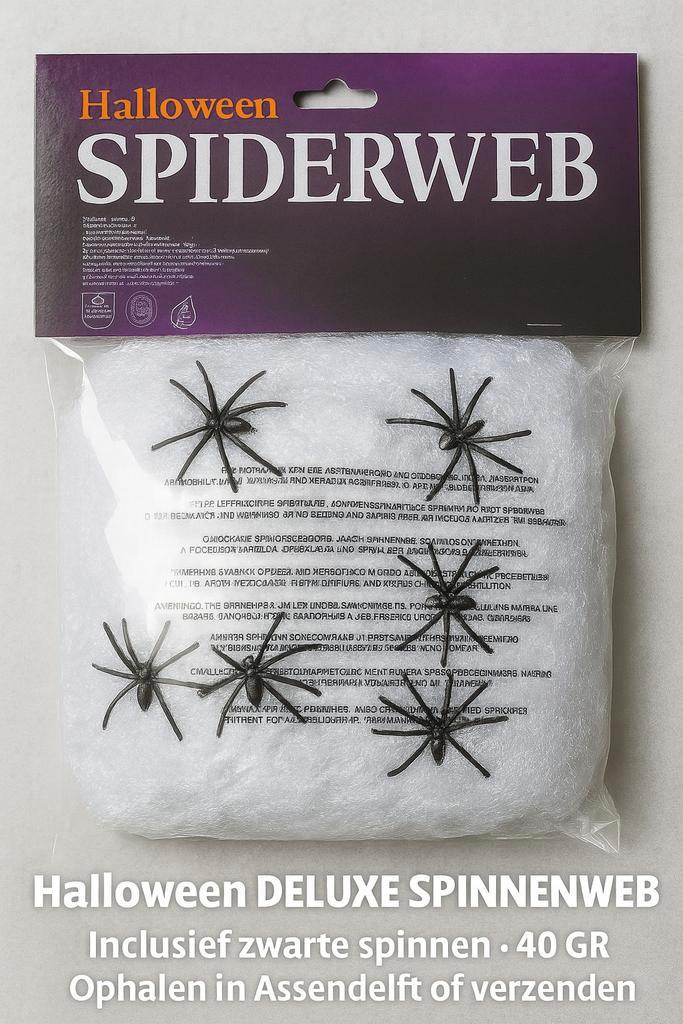 Halloween Spinnenweb Deluxe met Spinnen - 40 GR, Hobby en Vrije tijd, Feestartikelen, Nieuw, Versiering, Halloween of Griezel