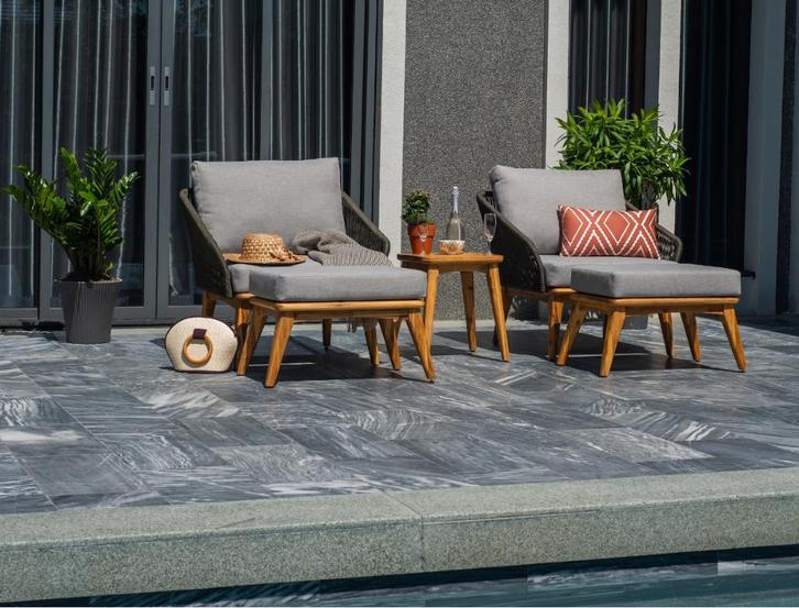 Marisol koffieset teaklook olijfgroen rope 5-dlg, Tuin en Terras, Tuinsets en Loungesets, Nieuw, Loungeset, Hardhout, 4 zitplaatsen