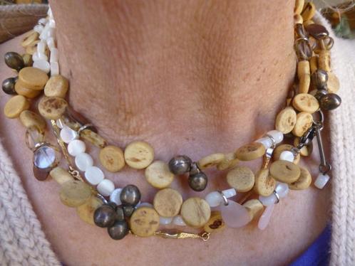 FIVA Jewelry Design 150 cm Collier Parelmoer Hout Glas NIEUW, Sieraden, Tassen en Uiterlijk, Kettingen, Nieuw, Verzenden