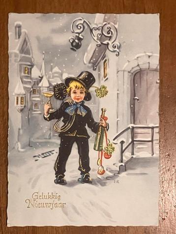 Gelukkig Nieuwjaar 1959. Schoorsteenveger beschikbaar voor biedingen