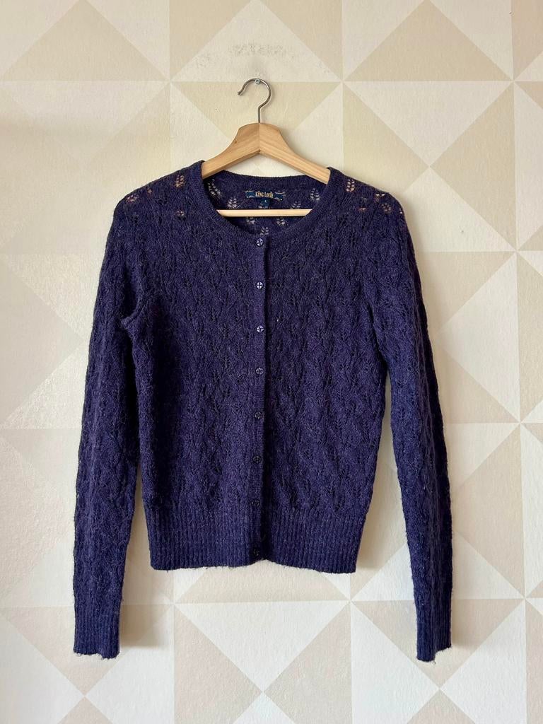 King Louie Cardi Ajour vest donkerblauw L/40 zgan, Ophalen of Verzenden, Zo goed als nieuw, Maat 42/44 (L), Blauw