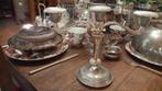 3 arms verzilverde, oude, vintage, brocante KANDELAAR., Ophalen of Verzenden