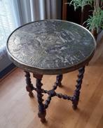 BIJZETTAFEL MET KOPEREN BLAD ANTIEK, Antiek, Overige materialen, Minder dan 55 cm, Rond