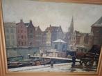 Mooi schilderij geschilderde doek voorzicht Amsterdam, Antiek en Kunst, Kunst | Schilderijen | Klassiek, Ophalen of Verzenden