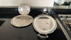 3 Verzilverde dienbladen pleet, plate, 40x29, 29 en 18,5 cm, Antiek en Kunst, Antiek | Goud en Zilver, Ophalen of Verzenden