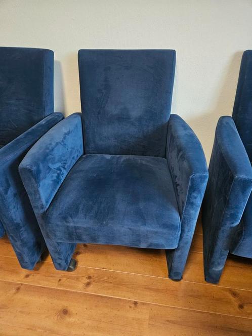 4 Velvet blauwe rol stoelen., Huis en Inrichting, Fauteuils, Zo goed als nieuw, Minder dan 75 cm, Ophalen