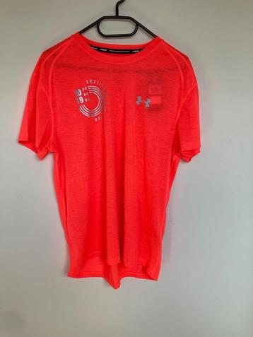 Under Armour Run Streaker Tee maat L heatgear neon roze beschikbaar voor biedingen