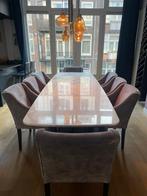 8 Eetkamer Stoelen - Goossens, Ophalen, Zo goed als nieuw, Stof, Grijs