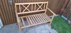 Houten tuinbank en tuinstoel met kussens, Ophalen, Gebruikt, Hout