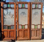 Set geëtste openslaande deuren en losse deur met bovenlicht, Antiek en Kunst, Ophalen