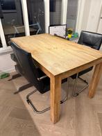 Eetafel 150 met 3 lederen stoelen, Huis en Inrichting, Tafels | Eettafels, Ophalen, Gebruikt, 100 tot 150 cm, Eikenhout