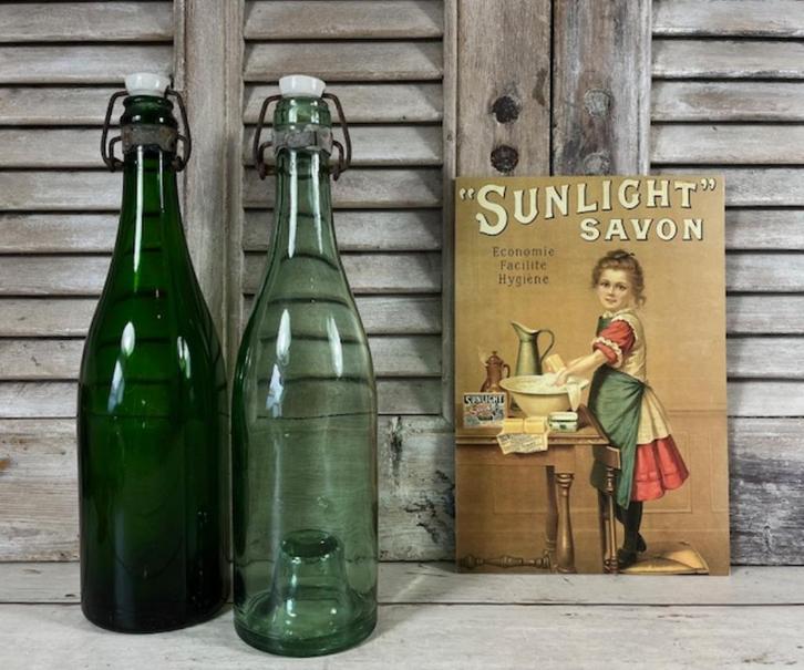 Antieke zware groene Franse wijnfles met ziel, Antiek en Kunst, Antiek | Glas en Kristal, Ophalen of Verzenden