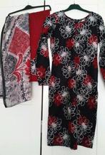 Maat S zwart rood katoen salwar kamiz 3 delige pak, Ophalen of Verzenden, Zo goed als nieuw, Maat 36 (S), Rood