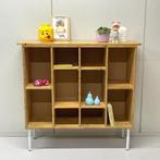 Vintage school vakkenkast boekenkast roomdivider hout metaal, Huis en Inrichting, Met plank(en), 100 tot 150 cm, Vintage, Niet bekend