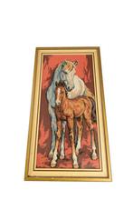 Retro vintage geborduurd schilderij van paarden, Schilderij, Ophalen