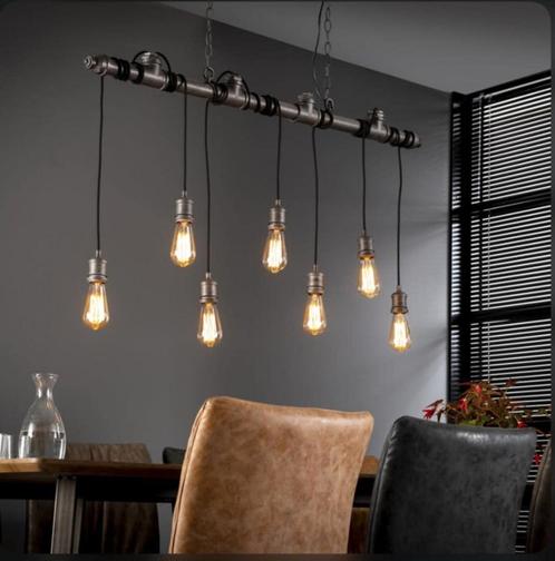 **INDUSTRIËLE HANGLAMP 7-LICHTS | VINTAGE PENDELLAMP EETTAFE, Huis en Inrichting, Lampen | Hanglampen, Nieuw, Metaal, Ophalen of Verzenden