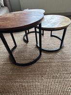Set van 3 ronde salontafels – massief hout & staal, Huis en Inrichting, Tafels | Sidetables, Ophalen, Gebruikt, 50 tot 100 cm