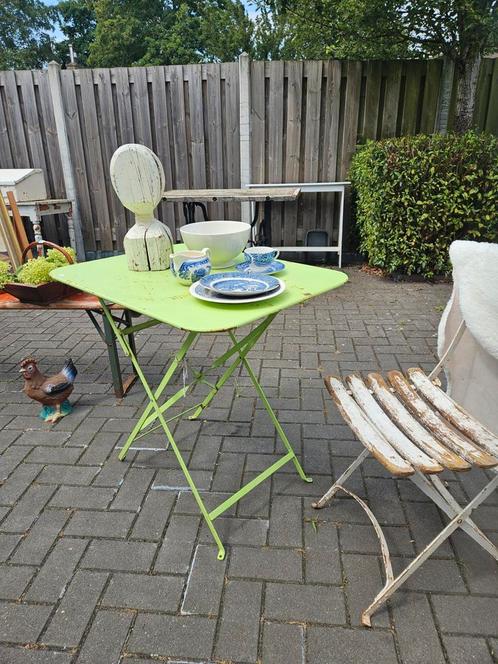 Franse ijzeren terrastafel in groen, Tuin en Terras, Tuinsets en Loungesets, Gebruikt, Overige materialen, 2 zitplaatsen, Ophalen