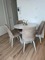 Eettafel wit rond met eettafel stoelen beige/taupe, Huis en Inrichting, Tafels | Eettafels, 100 tot 150 cm, Rond, Ophalen of Verzenden