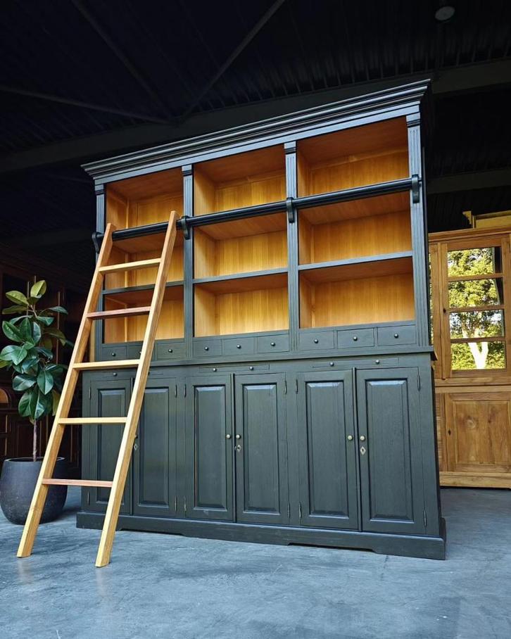 XXL Boekenkast | Teak Bibliotheekkast met ladder #2262, Huis en Inrichting, Kasten | Boekenkasten, Gebruikt, 200 cm of meer, 200 cm of meer