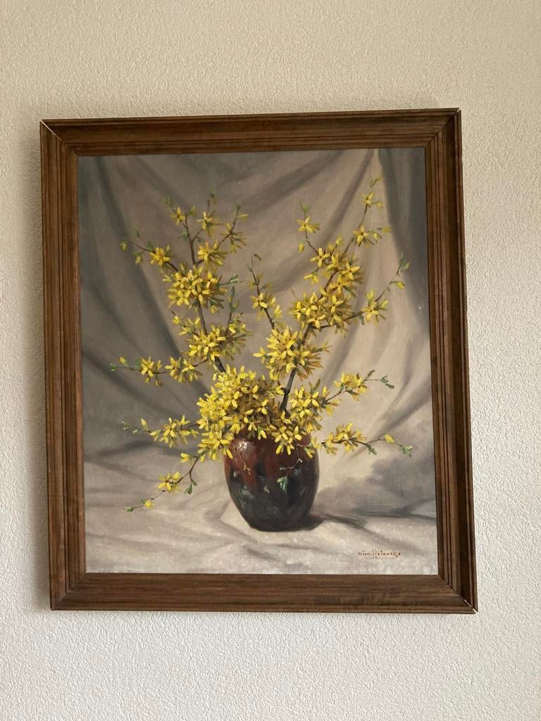 Prachtig schilderij stilleven forsythia Wim Heinecke, Huis en Inrichting, Woonaccessoires | Schilderijen, Tekeningen en Foto's