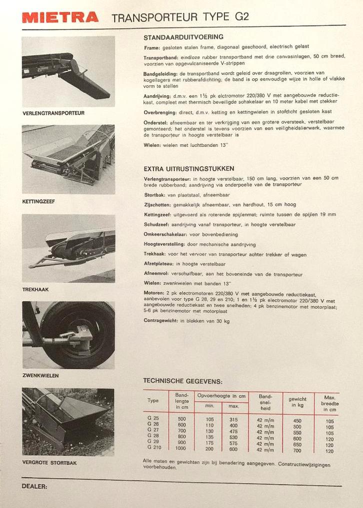 Folder Miedema Mietra bandtransporteur type g2., Boeken, Catalogussen en Folders, Nieuw, Folder, Ophalen