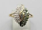 Gouden Vintage ring  diamanten en groene diamanten. 2025/283, Sieraden, Tassen en Uiterlijk, Ringen, 18 tot 19, ., Ophalen of Verzenden