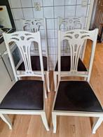 4 White wash houten eetkamer stoelen., Ophalen, Gebruikt, Wit, Landelijk