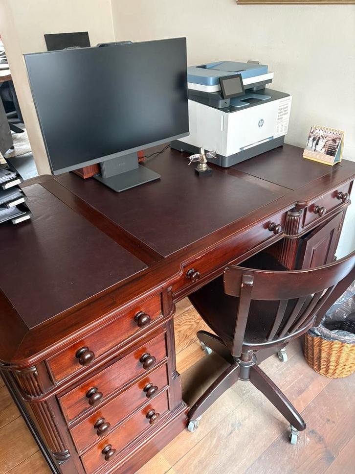 Antiek Houten engels bureau dubbel, Huis en Inrichting, Bureaus, Gebruikt, Ophalen