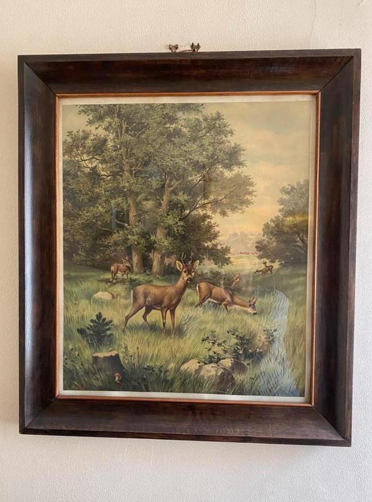 Antiek Schilderij met Antieke Houten Lijst - Jachttafereel, Antiek en Kunst, Kunst | Tekeningen en Foto's, Ophalen