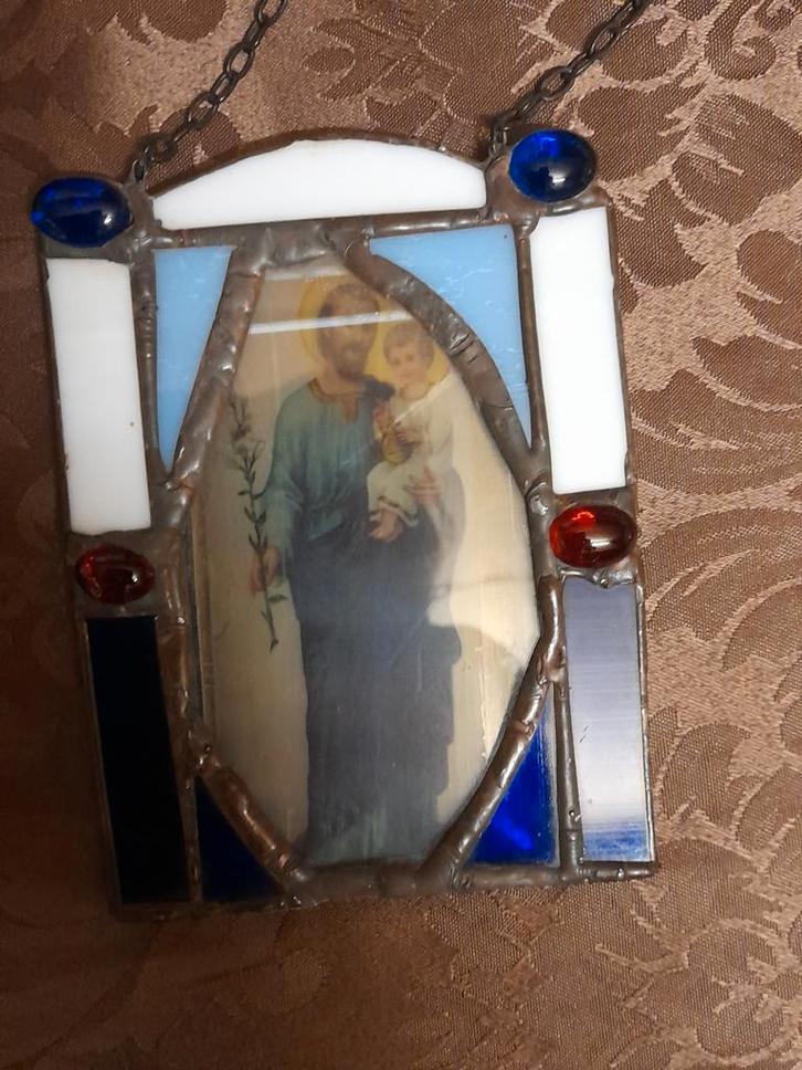 Glas in Lood Hanger met Afbeelding, Antiek en Kunst, Antiek | Religie, Ophalen of Verzenden