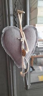 Linnen decoratie hart met bedels # deurhanger, Huis en Inrichting, Ophalen of Verzenden