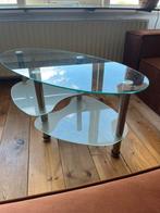 Glazen retro bijzettafel ovaal, Huis en Inrichting, Tafels | Bijzettafels, Minder dan 55 cm, Rond, Ophalen, 45 tot 60 cm