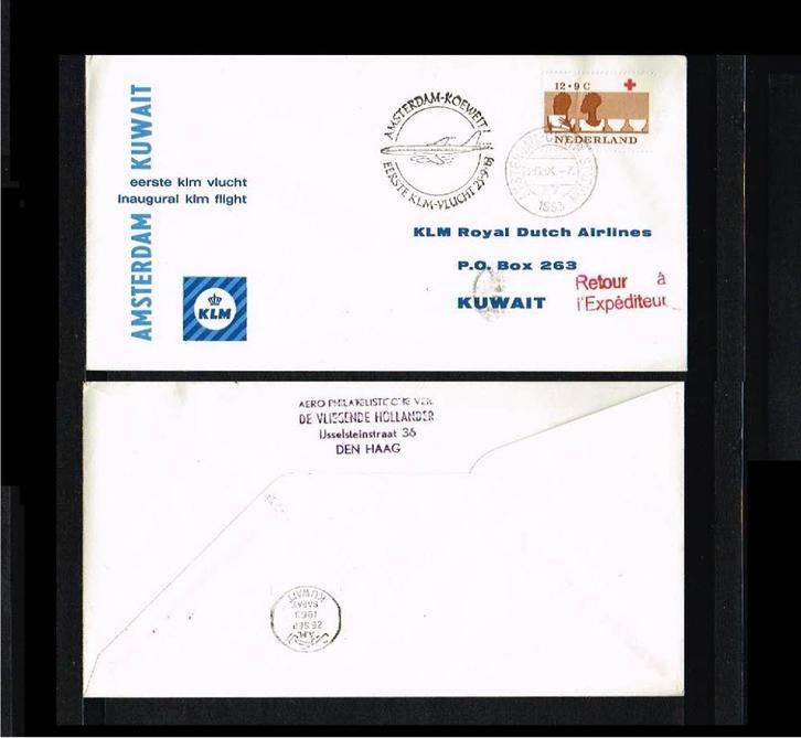K07: Uitzoeken (KLM) eerste vluchten NOG 1963-1966, Postzegels en Munten, Brieven en Enveloppen | Nederland, Envelop, Ophalen of Verzenden